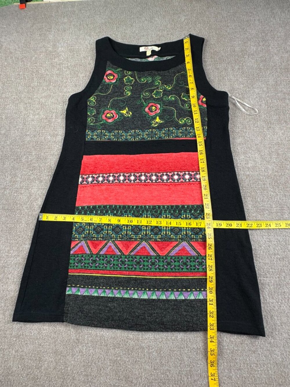 Aryeh Women’s Sleeveless Knit Sweater Dress XL Boho Floral Geo, 33" Pockets - Picture 12 of 16